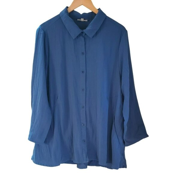 Habitat Women's Blue Button Up Relaxed Fit Shirt/Jacket Front Side Pockets Sz XL - Picture 1 of 4